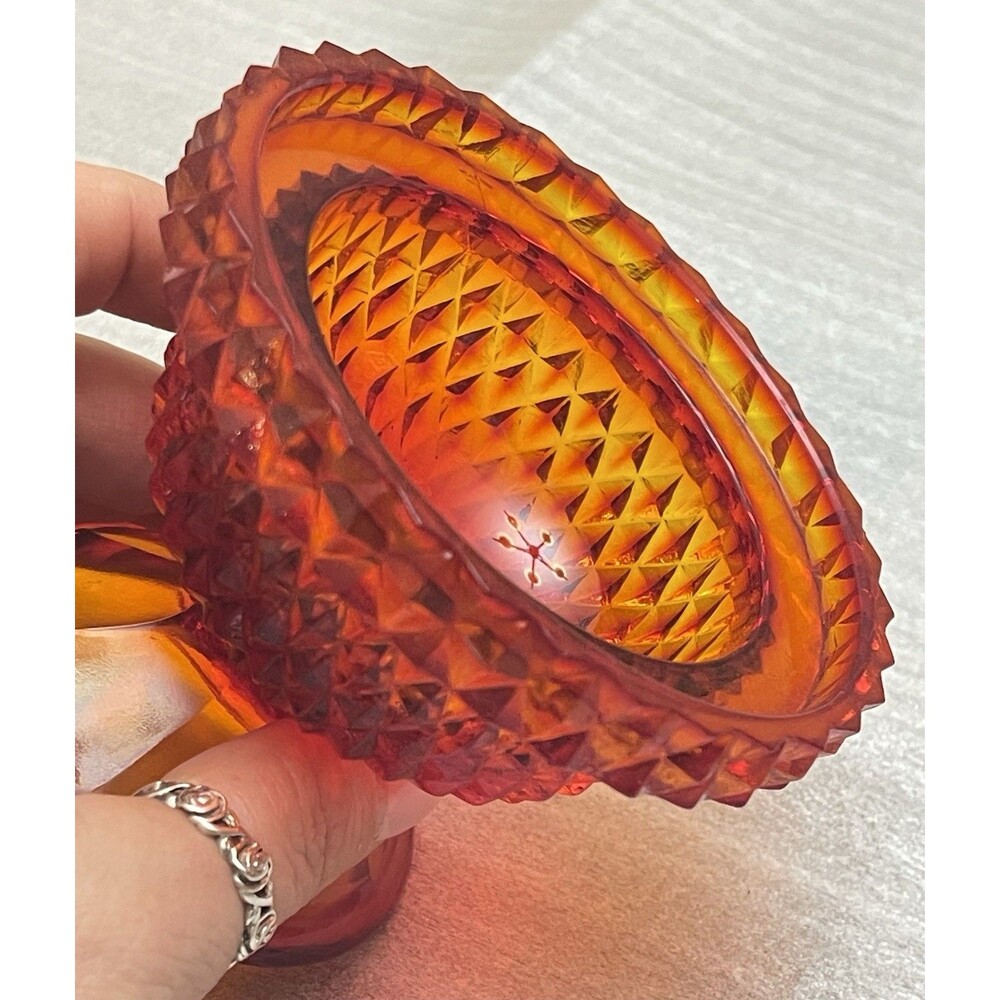 Viking Glass Dimond Point Fairy Lamp 6.75” UV Glows Red Amber Color Variation - Picture 7 of 14